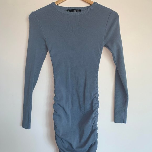 MILITARY MINDS LONG SLEEVE MINI DRESS DUSTY BLUE - Picture 3 of 3